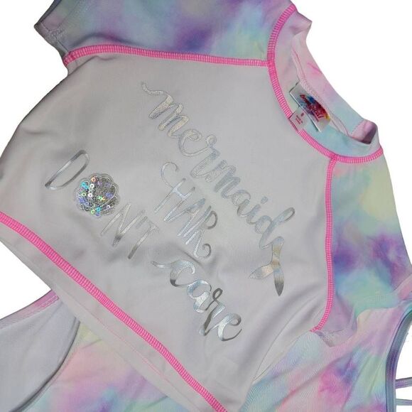 Bmagical UPF Rainbow Mermaid Hair Don't Care Girls Swim Suit 2 Piece Set 8 - Picture 6 of 9